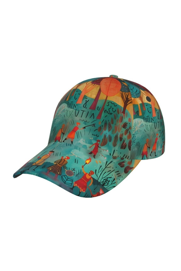 Unisex Whimsical Forest Scene Pattern Baseball Cap Unisex Washed Classic Adjustable Hat
