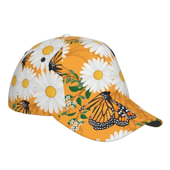 Kdxio Unisex White Floral and Butterflies Pattern Baseball Cap Unisex Washed Classic Adjustable Hat