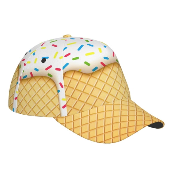 Kdxio Unisex White Ice Cream Pattern Baseball Cap Unisex Washed Classic Adjustable Hat