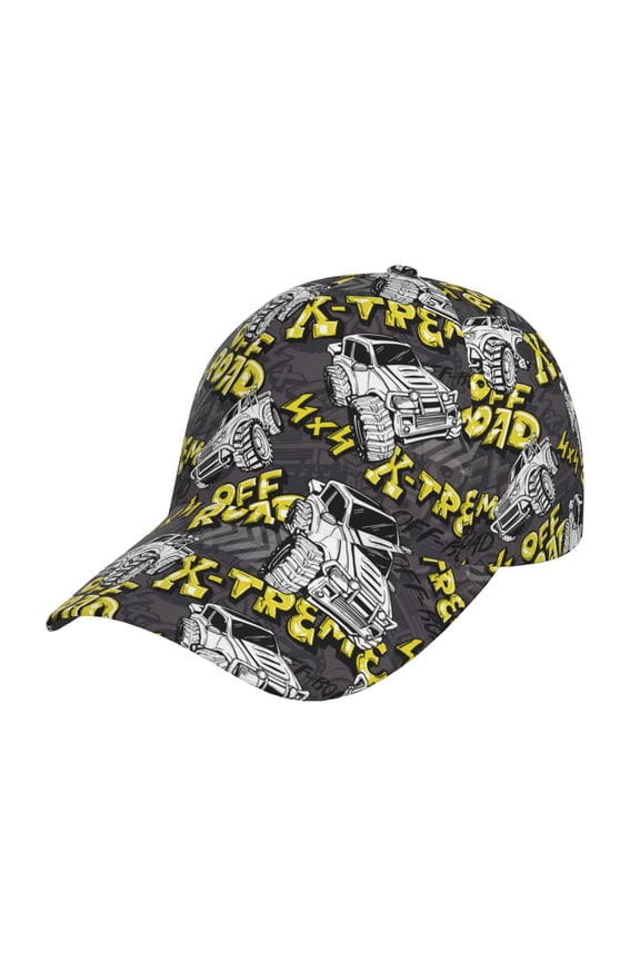Unisex White Retro Off-Road Vehicle Pattern Baseball Cap Unisex Washed Classic Adjustable Hat