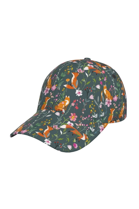 Unisex Wolf Fox In Flower Forest Pattern Baseball Cap Unisex Washed Classic Adjustable Hat