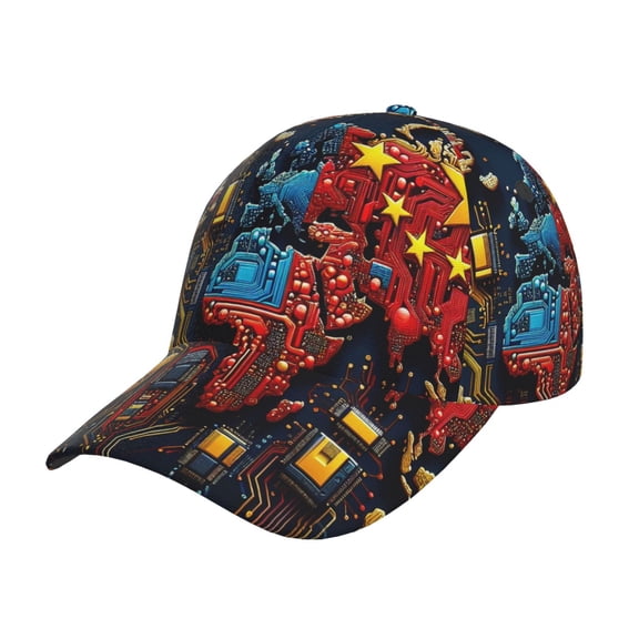 Kdxio Unisex World Map Of Digital Circuits Pattern Baseball Cap Unisex Washed Classic Adjustable Hat