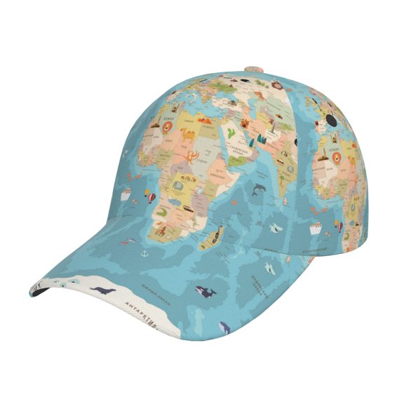Kdxio Unisex World Map With Animals 1 Pattern Baseball Cap Unisex Washed Classic Adjustable Hat