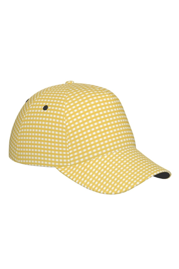 Unisex Yellow Gingham Pattern Baseball Cap Unisex Washed Classic Adjustable Hat