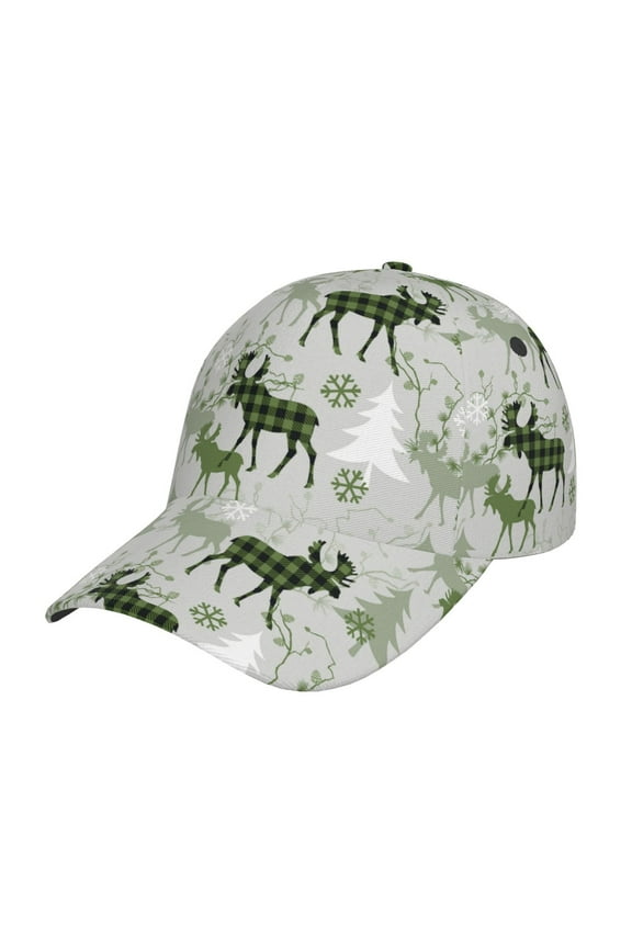 Unisex green plaid Moose tree Pattern Baseball Cap Unisex Washed Classic Adjustable Hat