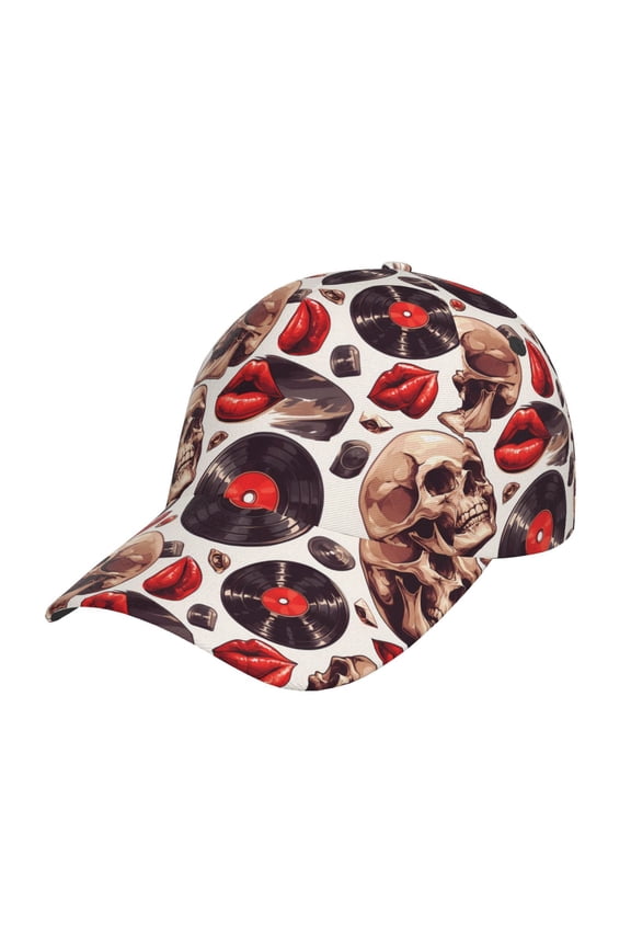 Unisex record lips Skull Pattern Baseball Cap Unisex Washed Classic Adjustable Hat