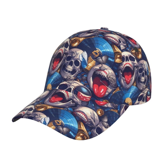Kdxio Unisex rock Skull blue record Pattern Baseball Cap Unisex Washed Classic Adjustable Hat
