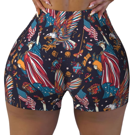 Kdxio United States Of America Print Workout Shorts for Women Seamless Soft Smooth Gym Yoga Scrunch Active Shorts