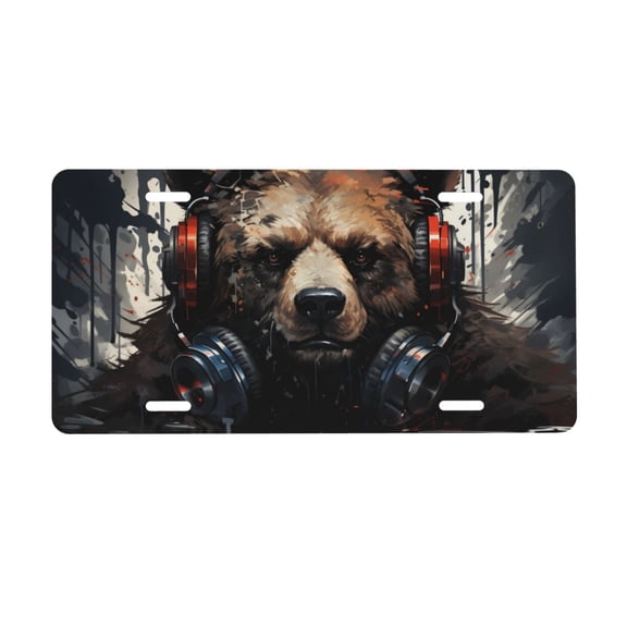 Kdxio Urban Bear With Headphones License Plate Car Front License Plate Car Decoration Car Accessories Front Tag Plate Standard Size