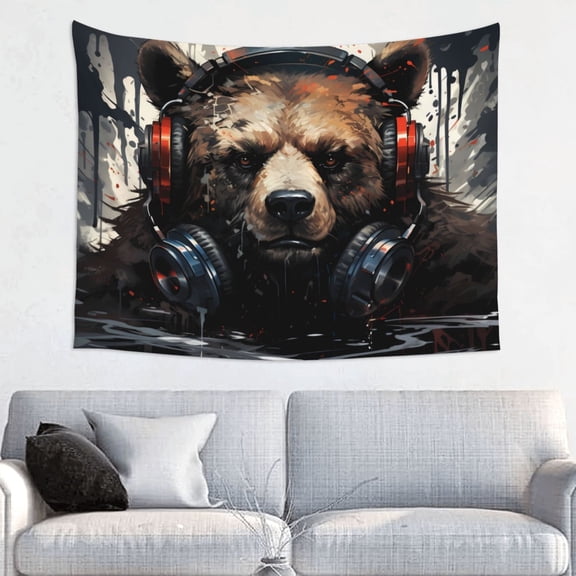 Kdxio Urban Bear With Headphones Wall Hanging Tapestries Banner For Bedroom College Dorm Home Living Room Party Decor 29X37 In