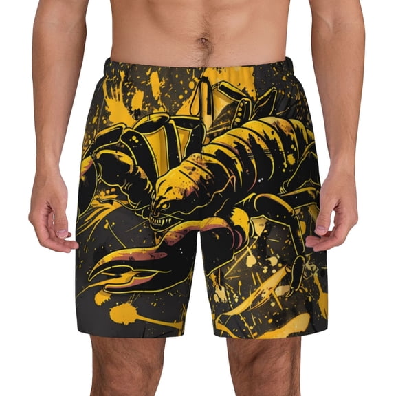 Kdxio Urban Graffiti Scorpion Illustration Print Men's Swim Trunks with Compression Liner 7 Inch Inseam Quick Dry Swim Shorts