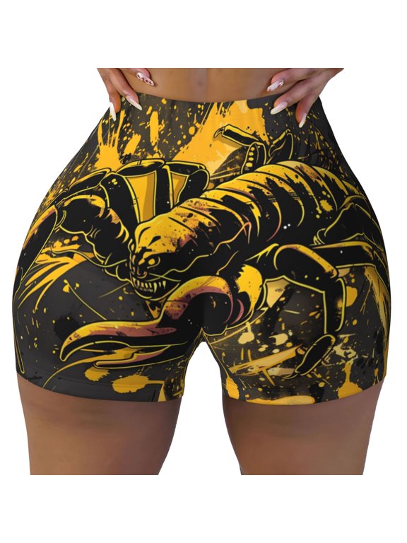 Urban Graffiti Scorpion Illustration Print Workout Shorts for Women Seamless Soft Smooth Gym Yoga Scrunch Active Shorts