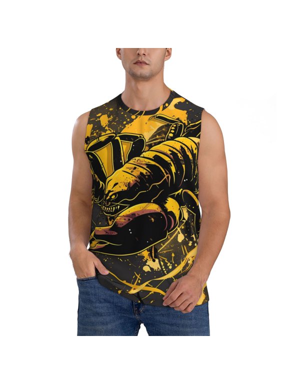 Urban Graffiti Scorpion Illustration for Men's Muscle T-shirt,Sleeveless for Workout Running Athletic Gym Lounge Casual