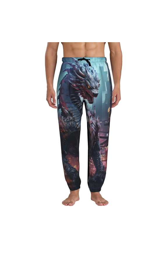 Urban Mechanical Dragon Pattern Joggers,Sweatpants for Men with Pockets-Small