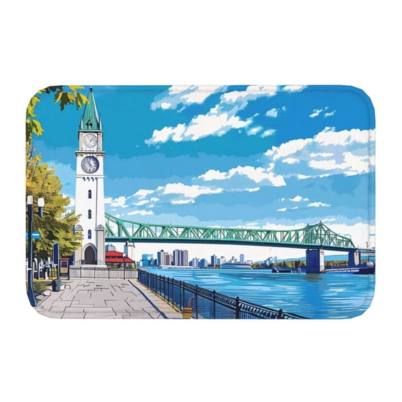 Kdxio Urban Riverside Clock Tower,16" x 24", Non-Slip Front Door Mats,Outdoor Welcome Mat Washable