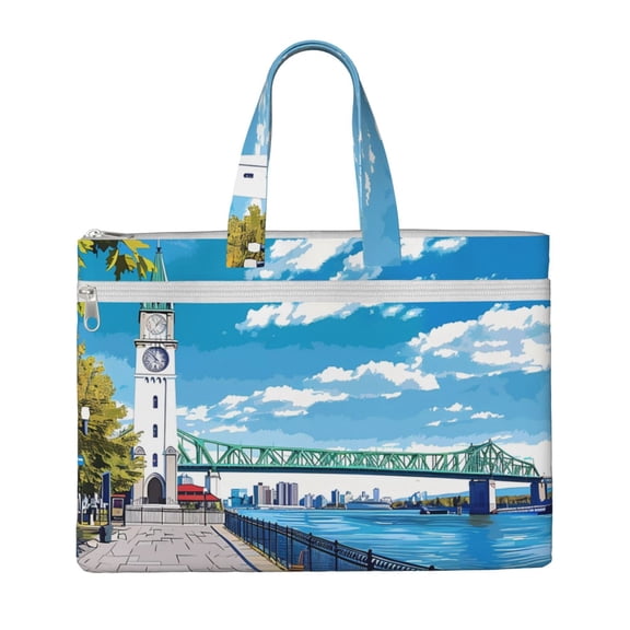Kdxio Urban Riverside Clock Tower File Tote Document Bag Business Briefcase Bag Document Organizer Tote Briefcase for Letter A4 Files Business Teacher Office Bag
