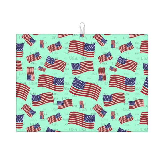 Kdxio Usa Flag for Dish Drying Mat,24*18 inch Absorbent Dish Drainer Kitchen Counter,Large Size Dish Drying Pad for Countertops,Draining Racks
