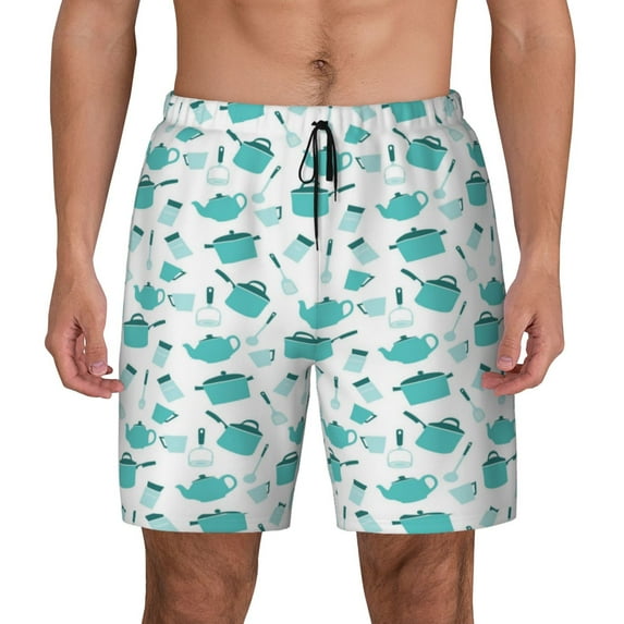 Kdxio Utensiles Print Men'S Swim Trunks With Compression Liner 7 Inch Inseam Quick Dry Swim Shorts