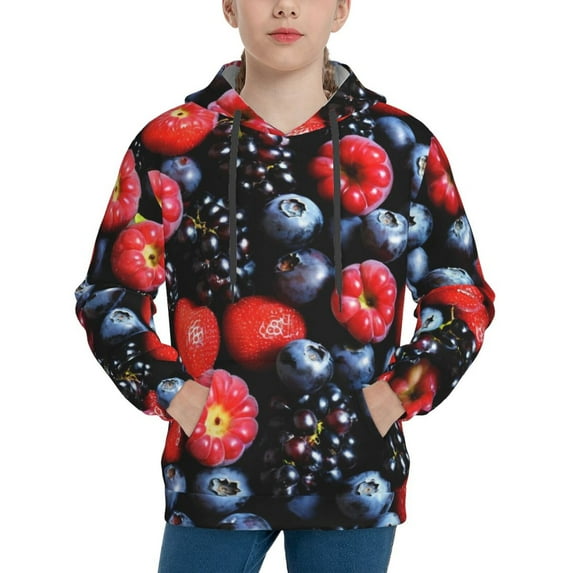 Kdxio Variety Of Fruits And Berries Pattern Boys Athletic Unisex Boys Girls Hoodie with Pocket Sweatshirts-Medium