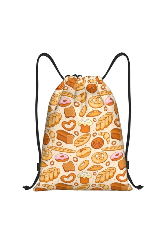 Various Bread Print Drawstring Backpack Bag,Waterproof Draw String Back Sack, Gym Drawstring Bags Swim Bag For Unisex