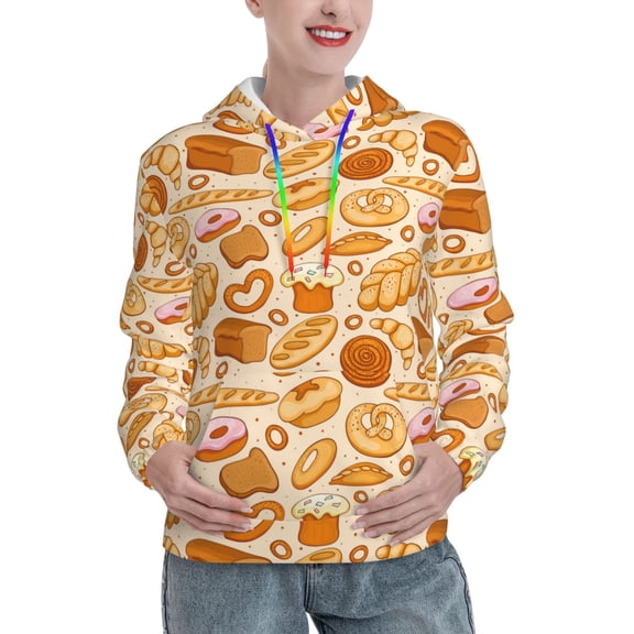 Kdxio Various Bread Print Womens Oversized Hoodies Sweatshirts Hooded Pullover Tops Sweaters Casual-Medium