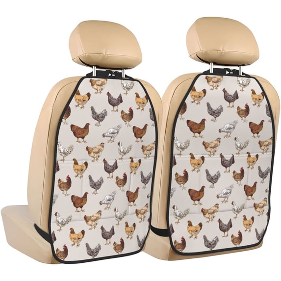 Kdxio Various Chicken Print 2 Pack Car Kick Mat Seat Cover Back Protector Mat with Pockets for Organizer Backseat Protector and Storage Anti Kick Pad for Vehicles