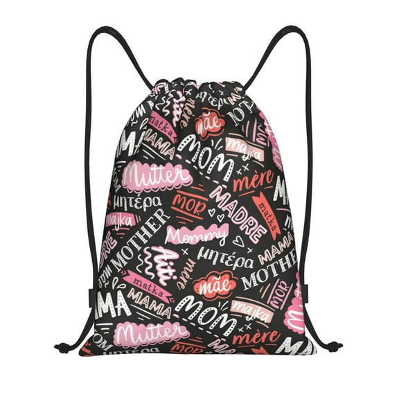 Kdxio Various Languages Mother Print Drawstring Backpack Bag,Waterproof Draw String Back Sack, Gym Drawstring Bags Swim Bag For Unisex