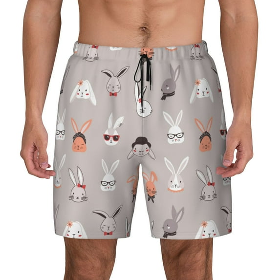 Kdxio Various Rabbits Print Men's Swim Trunks with Compression Liner 7 Inch Inseam Quick Dry Swim Shorts
