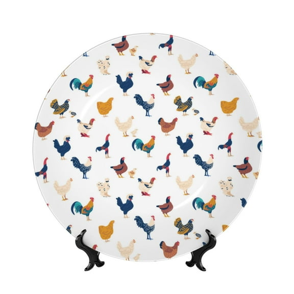 Kdxio Various Rooster Bone China Decorative Plate Ceramic Decorative Plate for Home Office Wall Stand Decorative Plates for Home Bedroom-7in