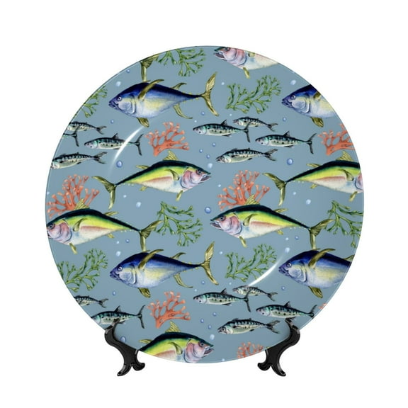 Kdxio Various Wild Sea Fish Bone China Decorative Plate Ceramic Decorative Plate for Home Office Wall Stand Decorative Plates for Home Bedroom-8in