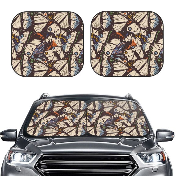 Kdxio Vector Butterflies Print 2-Piece Sun Shade Front Windshield - Foldable Car Front Window Sunshades For Most Sedans Suv Truck