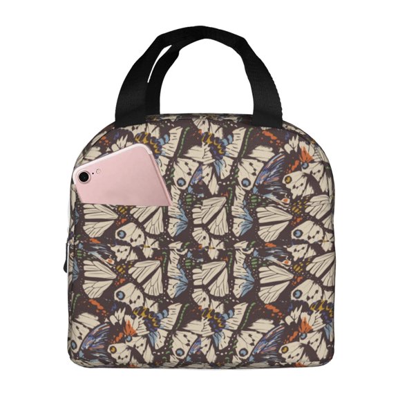 Kdxio Vector Butterflies Print Insulated Lunch Bag,Reusable Tote Lunch Box for Women Men,Leakproof Cooler Lunch Bags for Work Office Travel Picnic