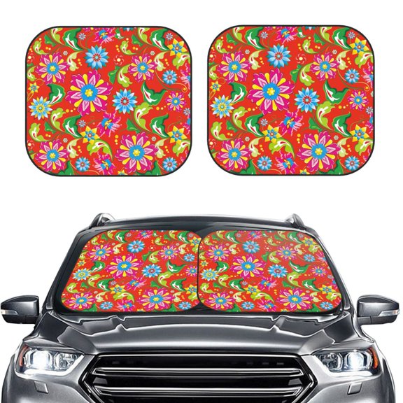 Kdxio Vector Mexican Otomi Style Bright Print 2-Piece Sun Shade Front Windshield - Foldable Car Front Window Sunshades For Most Sedans Suv Truck