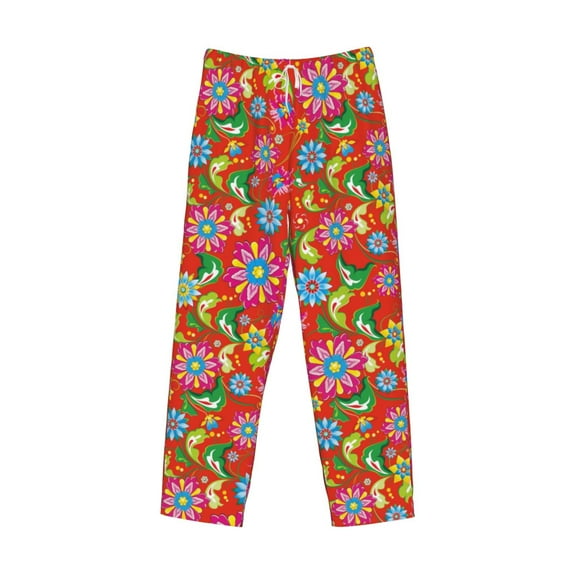 Kdxio Vector Mexican Otomi Style Bright Print Men's Sleep Pajama Pant Lounge Pants with Pockets