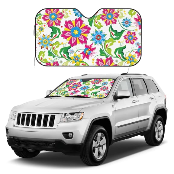 Kdxio Vector Mexican Otomi Style Bright Print Windshield Sun Shade, Foldable Sun Blocker for Car,Truck,SUV Automotive Interior Sun Protection,Reflective Shade for Front Windshield(Small)