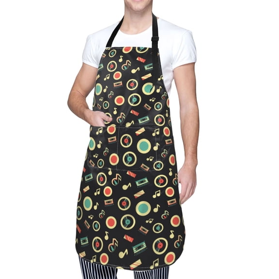 Kdxio Vector Retro Music Apron with Pockets Adjustable Kitchen Aprons for Men Women Waterproof Aprons for Cooking,Drawing,Crafting, Baking Household Cleaning