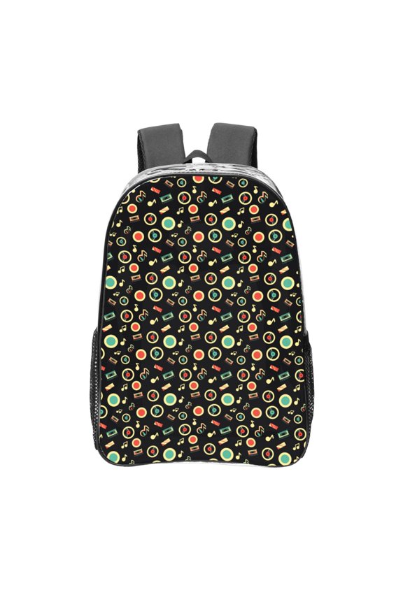 Vector Retro Music Clear Backpack, Transparent Bookbag for School for Women Men, Capacity Clear Bag for College, Travel