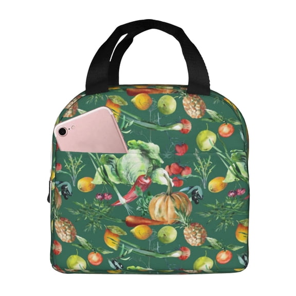 Kdxio Vegan Print Insulated Lunch Bag,Reusable Tote Lunch Box for Women Men,Leakproof Cooler Lunch Bags for Work Office Travel Picnic