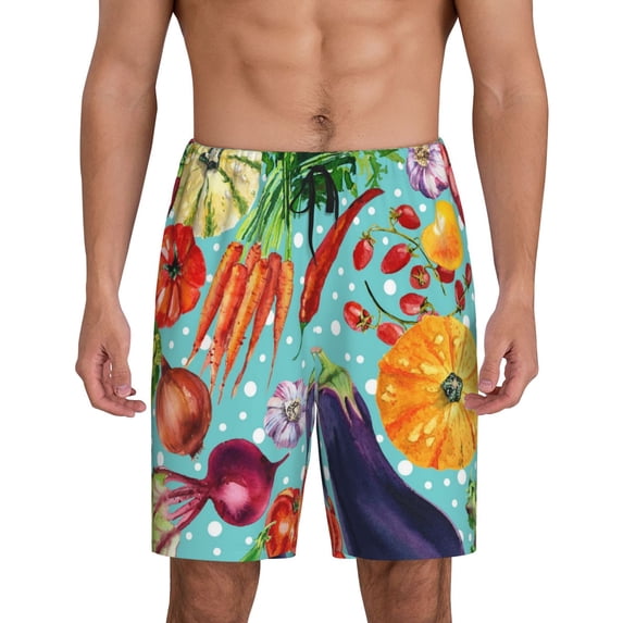 Kdxio Vegetable Print Mens Sleep Shorts Bottoms Soft Comfy Pajama Wear Pants with Drawstring Pockets
