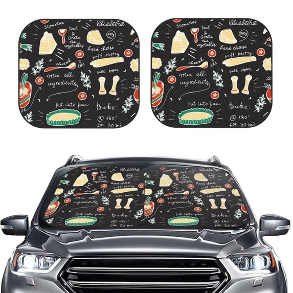 Kdxio Vegetable Quiche Print 2-Piece Sun Shade Front Windshield - Foldable Car Front Window Sunshades For Most Sedans Suv Truck