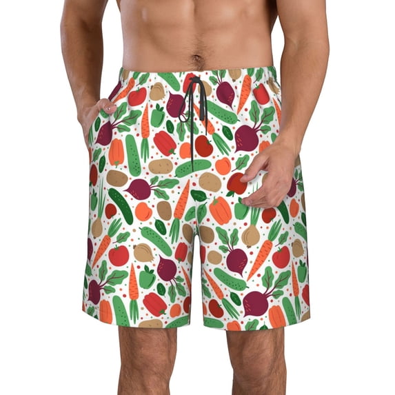 Kdxio Vegetables Pattern Mens Casual Shorts - Drawstring Summer Beach Sports Shorts for Men