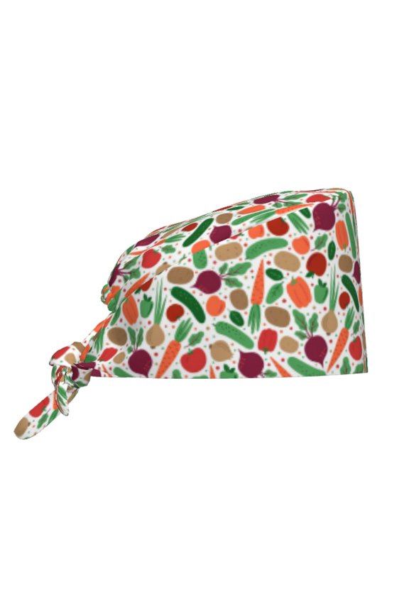 Vegetables Pattern Turban Hat for Women Men Comfortable Adjustable Cleaning Working Cap with Sweatband