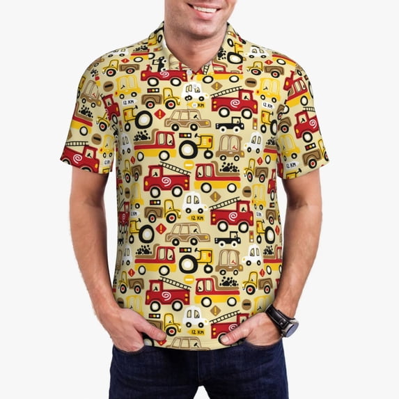 Kdxio Vehicles Print Men's Short Sleeve Polo Shirt,Midweight Men's Shirt