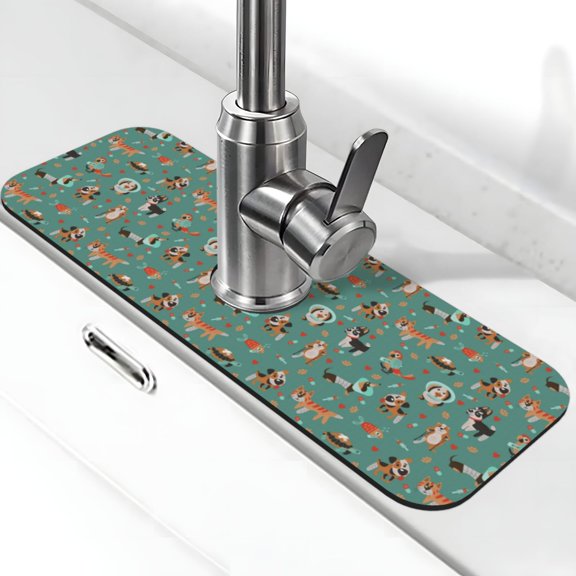Kdxio Veterinary Clinics Pattern Non-Slip Diatom Mud Faucet Drain Pad,Self Absorbent Mat for Kitchen Sink for Variety Kitchen & Bathroom Countertops