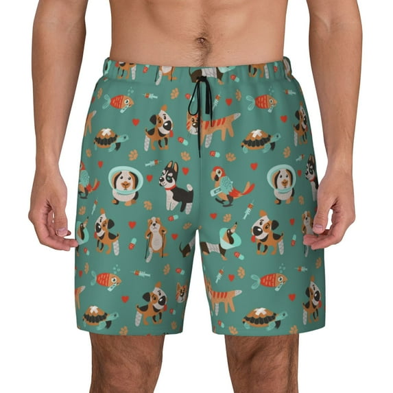 Kdxio Veterinary Clinics Print Men's Swim Trunks with Compression Liner 7 Inch Inseam Quick Dry Swim Shorts