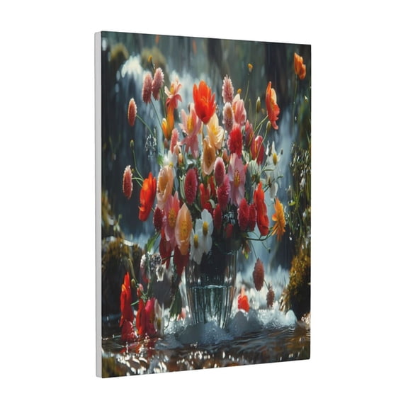 Kdxio Vibrant Bouquet Waterfall Pattern Canvas Wall Art 12x16 Inches - Waterproof HD Print Solid Wood Frame for Living Room & Bathroom,Vertical