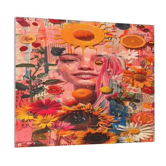 Kdxio Vibrant Floral Collage Portrait Pattern Canvas Wall Art for Living Room Wall Decor for Bedroom Bathroom Modern Framed Canvas Art Prints Ready to Hang,Horizontal