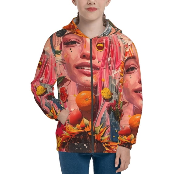 Kdxio Vibrant Floral Collage Portrait Pattern Kids Boys Girls Zip Up Hoodie 3D Printed Hooded Sweatshirt Hoody Coat with Pocket 7-12 Y-Medium