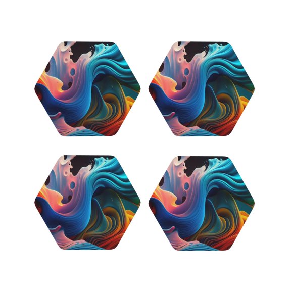 Kdxio Vibrant Fluid Motion Art Funny Coasters,4 Pcs Leather Coasters,Housewarming Gifts,Protect Furniture from Water Marks Scratch and Damage