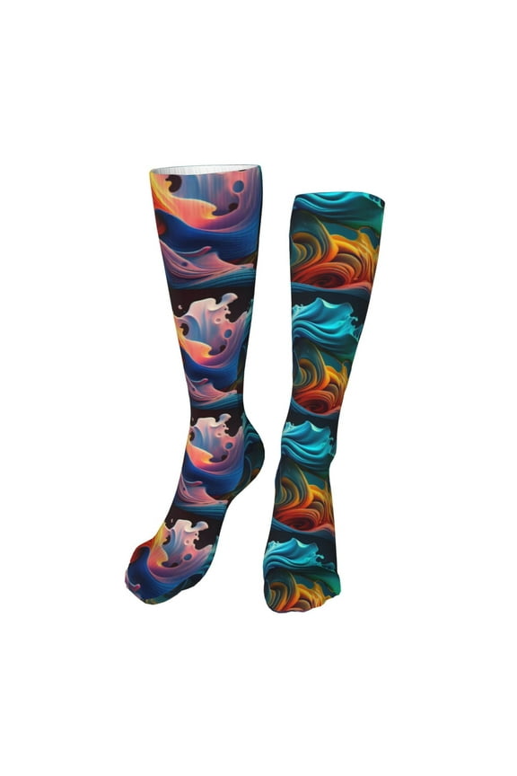 Vibrant Fluid Motion Art Funny Silky Novelty Funky Long Knee High Socks Soft 3D Print Cosplay Crazy Stockings for Men Women